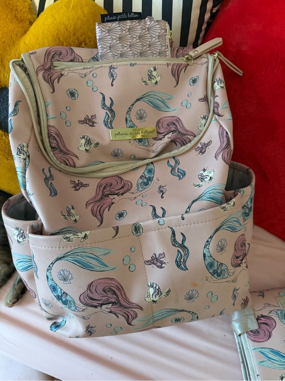 Petunia Pickle Bottom Pink Mermaid Print Backpack with Teal and Lavender Accents
